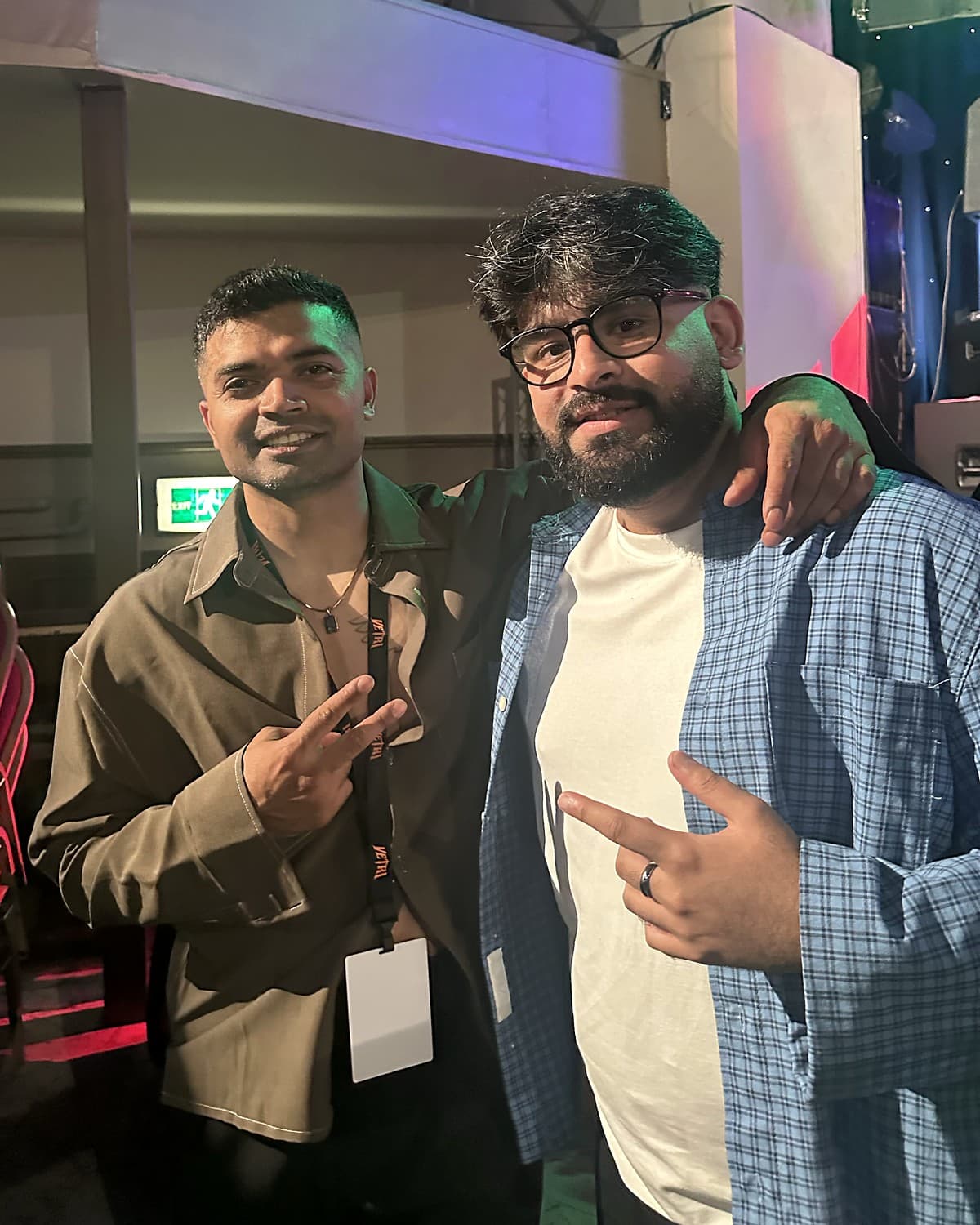 Castro, founder of Vetri Tamil Boxing, with SHWDWN co-founder Joshua Chumber at The Lighthouse Theatre on fight night